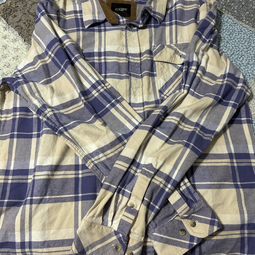 GAP Men's Plaid Button-Down Shirt - Purple and Cream